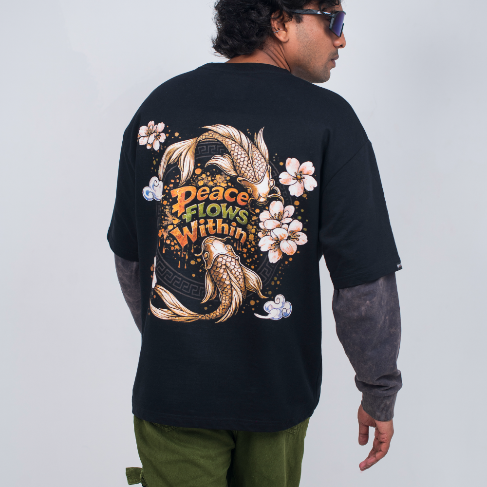 BOAMBLA | Peace Flows Within Oversized Tee | Black