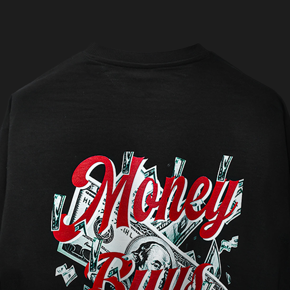 Balck BOAMBLA Money Buys Happiness — Reality Check Oversized Tee