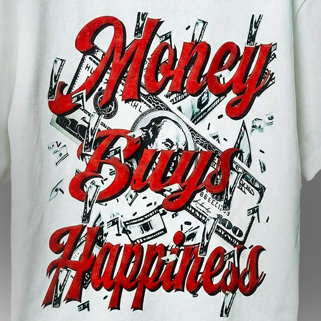 Off White | BOAMBLA Money Buys Happiness — Reality Check Oversized Teee