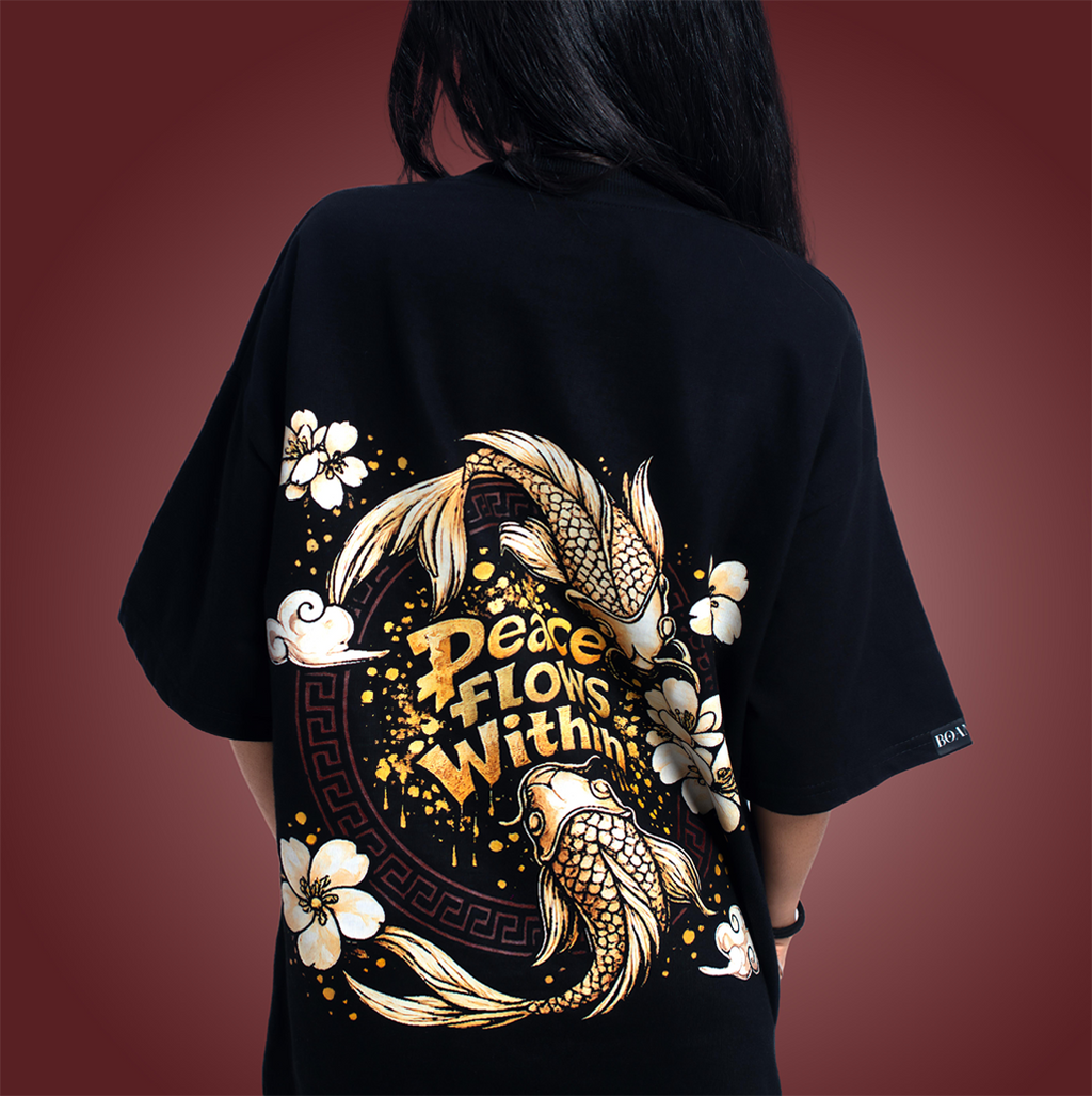 BOAMBLA | Peace Flows Within Oversized Tee | Black