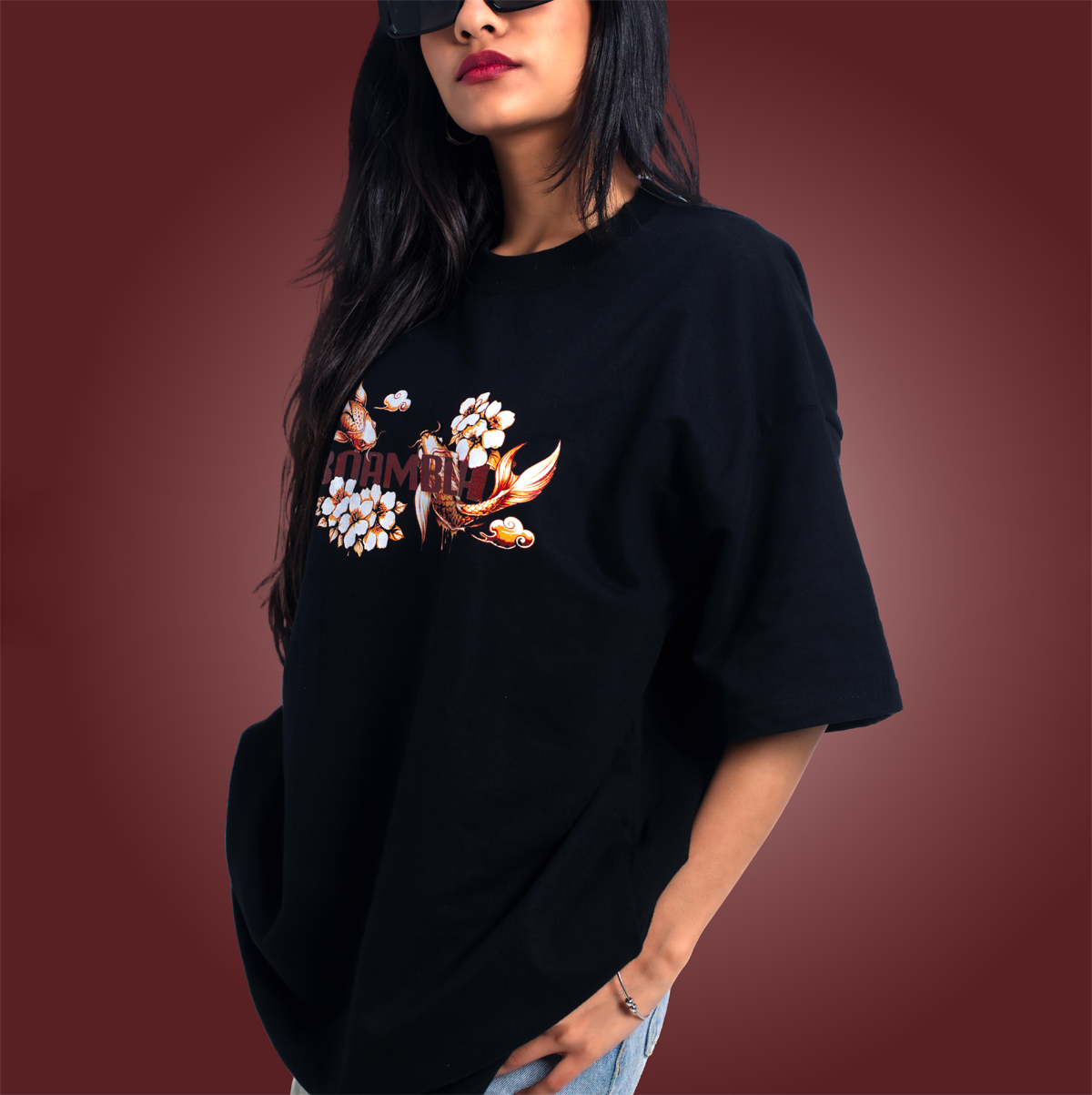 BOAMBLA | Peace Flows Within Oversized Tee | Black