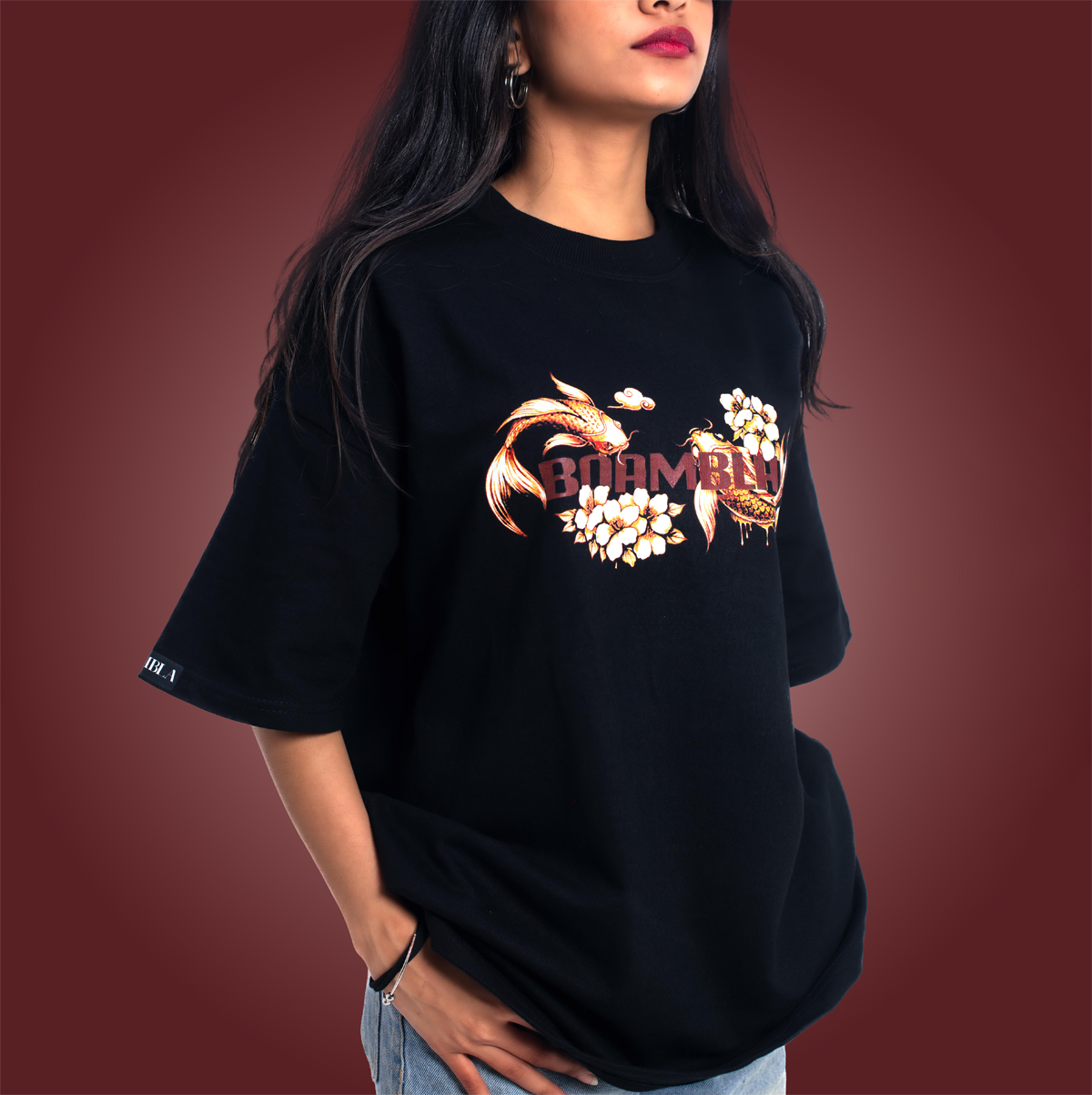 BOAMBLA | Peace Flows Within Oversized Tee | Black